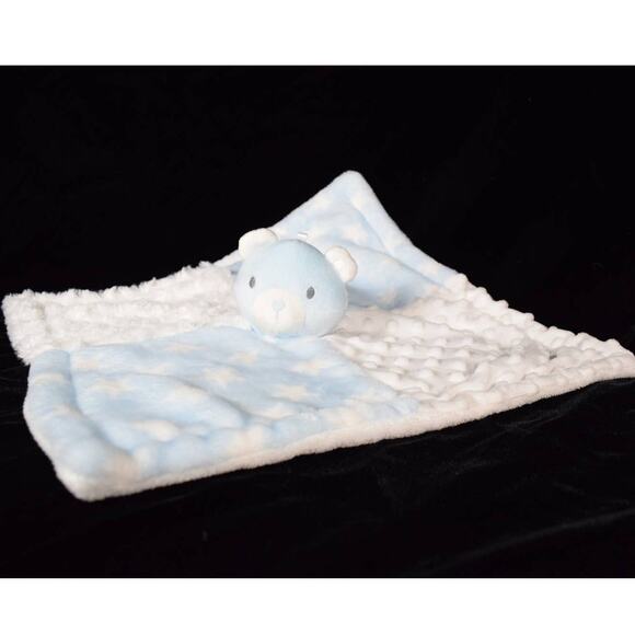 Baby Essentials Lovey Plush Blue Bear Blanket 4-Square Pattern Blue & White - Picture 3 of 14